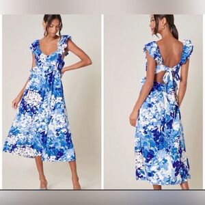 Sugarlips Gypsum Berry Floral Tie Back Cutout‎ Midi Dress M